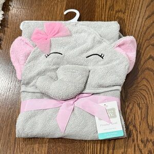 NWT Hudson Baby Gray and Pink Elephant Hooded Towel